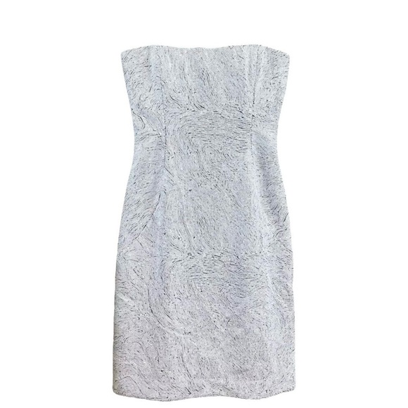 Peter Soronen Sequined Strapless Sheath Cocktail Mini Dress White Black Size 4 - Picture 1 of 8